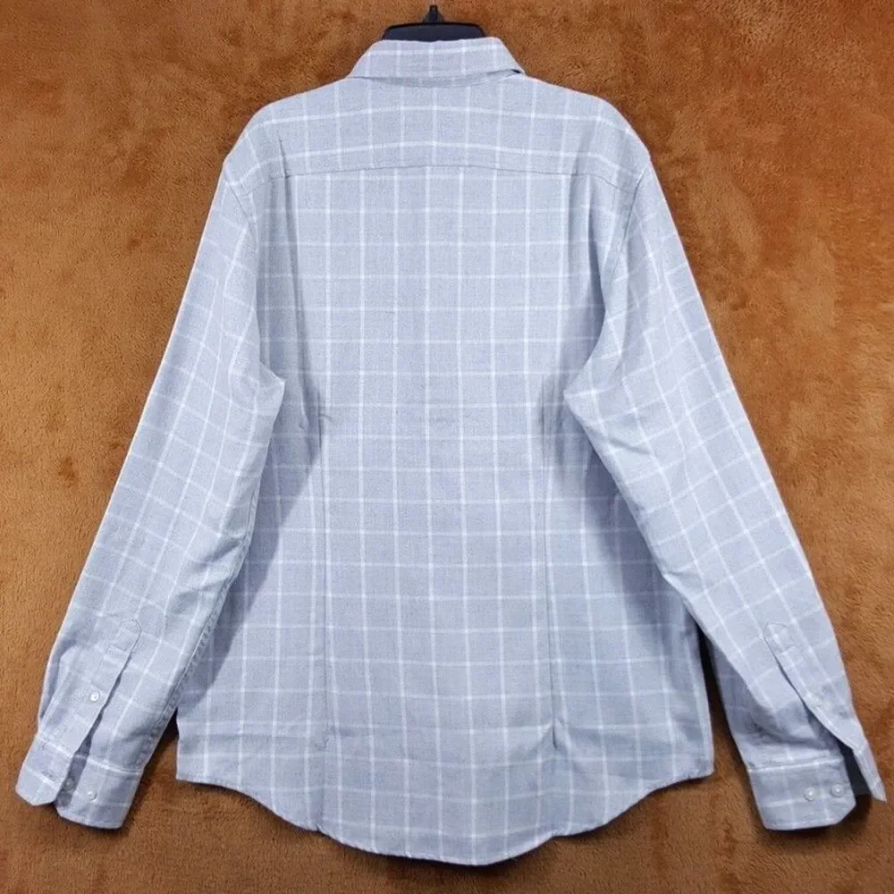 BLOOMINGDALES Shirt Mens Small Gray Check Button Up Long Sleeve Flannel